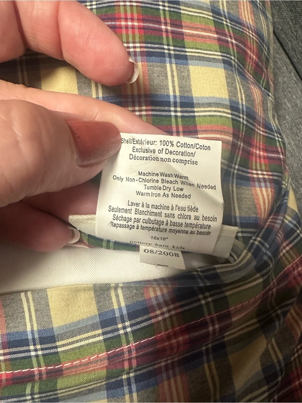 Pottery Barn Kids Throw Pillow - Plaid ‘10’